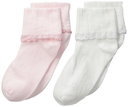 Stride Rite Little Girls - Juego de 2 muñecos para niña con borde brillante, color rosa y blanco, 7-8,5 cm