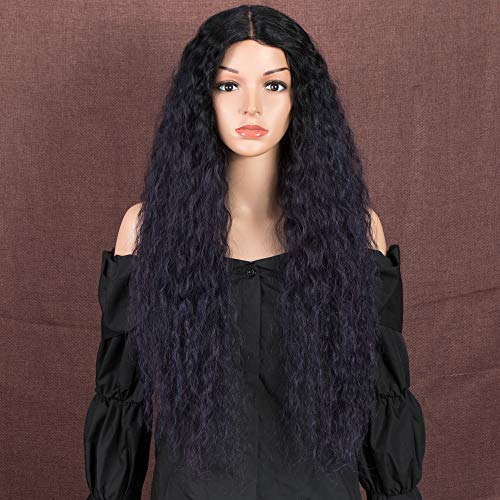 Style Icon Peluca de 28 pulgadas de largo ondulado pelucas de encaje color oscuro ombre púrpura rizado Pelucas súper profunda parte media sintética Pelucas para mujeres resistente al calor Fibra