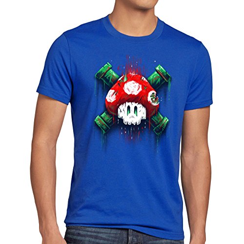 style3 Mario Calavera Camiseta para Hombre T-Shirt Videojuego Switch Super World, Talla:L, Color:Azul