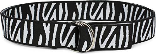 styleBREAKER Cinturón para damas con patrón de cebra y anillos en D, Talla Única, Estilo Animal Print, Cinturón de Cintura 03010112, color:Negro-Blanco