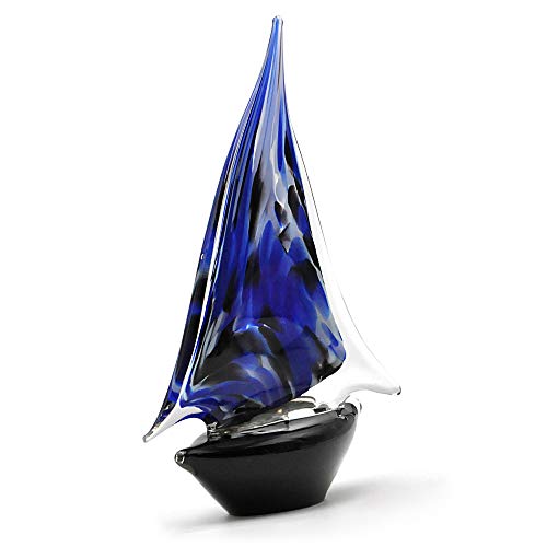 SunTradition - Barco de velero azul y negro de cristal de Murano