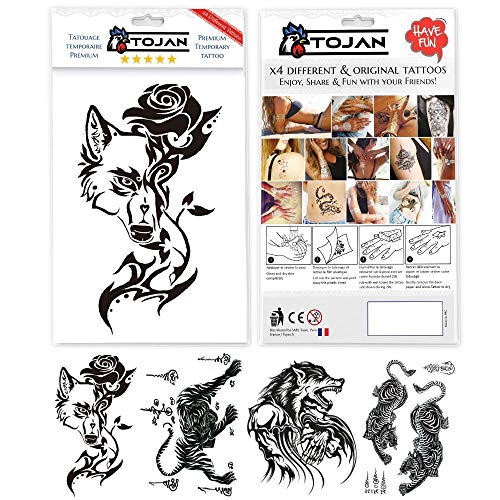 Tatuajes tribal éphemeres para hombre/lobo tigre, pantera y grandes tamaños 21 x 15 cm