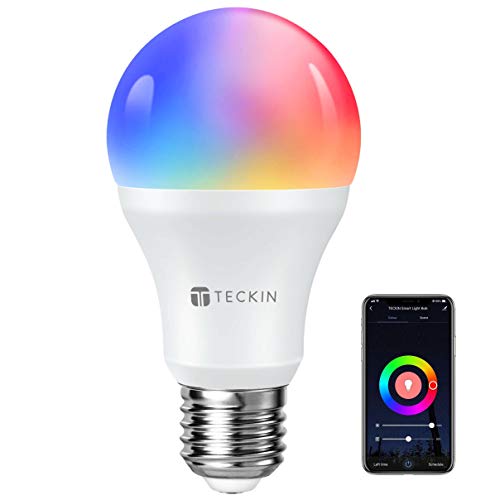 TECKIN Bombilla Inteligente Alexa Led Wifi con luz cálida 2800k-6200k + Rgb lámpara color cambiable Funciona con móvil, Google Home, E27 7.5W （no se requiere hub）A](1 Pack)