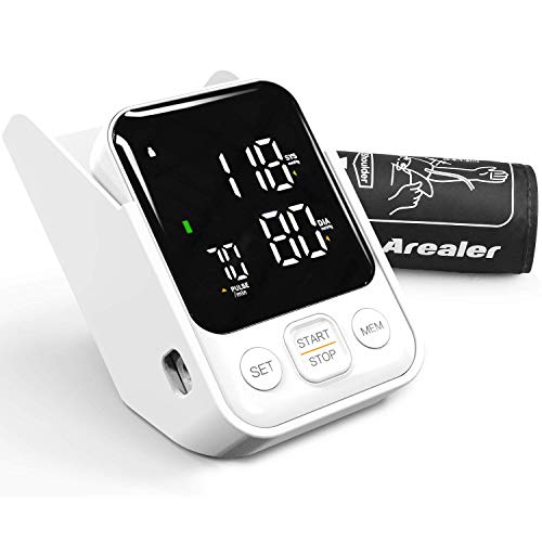 Tensiómetro de Brazo, Arealer Monitor de Presión Arterial Digital Automatico con Gran Pantalla, 2 Memorias 2 * 120, para Uso Doméstico, Deteccion de Irregular Arritmia