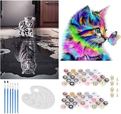 Tenwind 2 Piezas Gato Pintar por Numeros para Adultos,DIY Pintura por números con Pinceles y Pinturas Kit para cepillos Decoraciones para el Hogar 16 * 20 Pulgadas-Sin Marco