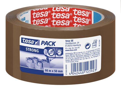 Tesa 57168-00000-05 - Torre de rollos de cinta de embalaje (PVC, 50 mm x 66 m, fuerte, 6 unidades), color marrón
