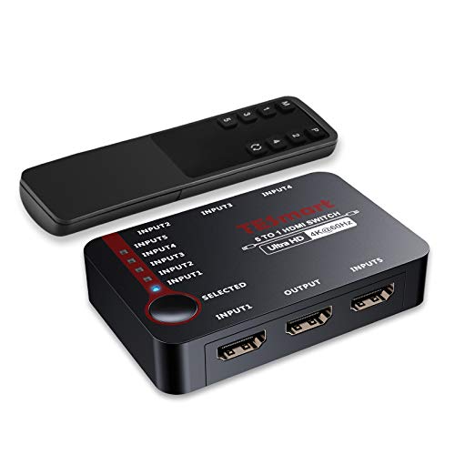 TESmart Conmutador HDMI Switch 5 Entradas a 1 Salida 4K@60Hz, 5 Ports HDMI Conmutador Soporta CEC, Automático Switch, Remote Control para HDTV DVD Xbox PS4 Apple Roku TV