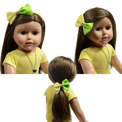 The New York Doll Collection Set de 3 Muñeca Cabello Accesorios - Incluye Verde y Amarillo Diadema, Goma de Pony y Acortar para Moda Muchachas Muñecas - Encaja 18 pulgadas / 46 cm Muñecas