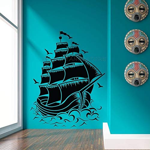 Tianpengyuanshuai Etiqueta de la Pared del Vinilo del Barco Pirata de la Vendimia de Gran tamaño Etiqueta engomada Marina del Vinilo Arte de la pared-25x37cm