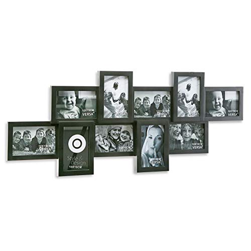 TIENDA EURASIA® Marco de Fotos Múltiple para 10 Fotos (10x15 cm) - Material Polipropileno - Medidas 88x36x16 cm (NEGRO)