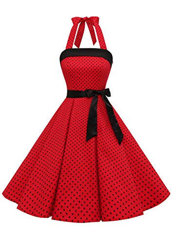 Timormode – Vestido de cóctel sexy, retro, vintage, para mujer, diseño de los años 40, 50 y 60, estilo Rockabilly, con escote B- Rouge Noir S S