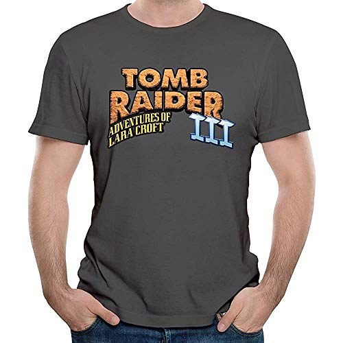 Tomb Raider III Adventures of Lara Croft Men T-Shirt Graphic Top tee Camiseta Short-Sleeve Dark Grey S