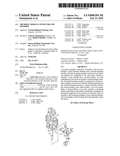 Top drive module connector and methods: United States Patent 9890591 (English Edition)