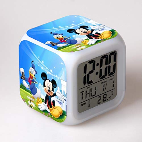 TYWFIOAV Gran Oferta, Reloj Despertador de Dibujos Animados de Mickey Minnie de Disney, Reloj Despertador Digital con luz para Despertar, Reloj LED de Juguete para niños, Reloj de Color