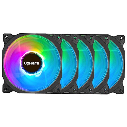 upHere Alto Rendemento RGB LED Ventilador de PC 120mm - Ventilador para Ordenador con Mando a Distancia,Paquete de 5/C8123-5