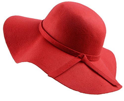 Urban GoCo Mujer Vintage Sombrero Lana Gorra Borde Amplio Bowler Cloche Bombín Invierno (Rojo)