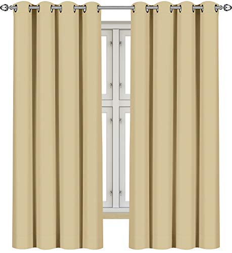 Utopia Bedding Cortinas Opacas para oscurecer Habitaciones – Juego de 2 Paneles – 8 Ojales por Panel – 2 alzapaños incluidos, Beige, 140 x 175 cm