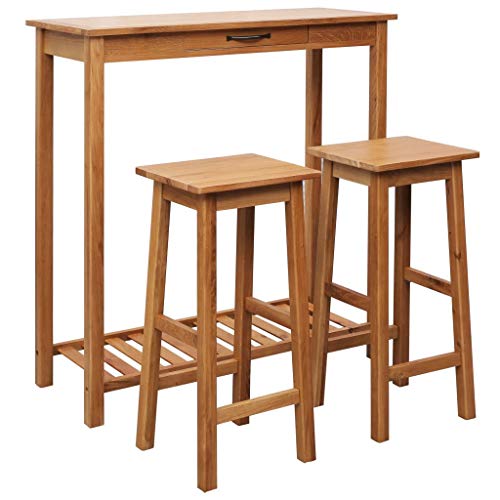 vidaXL Madera Roble Maciza Set Mesa y Sillas de Bar 3 Piezas Muebles Mobiliario Casa Hogar Conjunto Juego Salón Comedor Sala de Estar Asientos vidaXL Madera Roble Maciza Set Mesa y Sillas de Bar 3 Piezas Muebles Mobiliario Casa Hogar Conjunto Juego Salón Comedor Sala de Estar Asientos