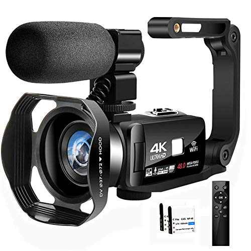 Videocamara 4K Camara de Video 48MP Videocámara de Visión Nocturna WIFI Videocámara con Pantalla Táctil de 3.0 "con Estabilizador de Mano y Micrófono