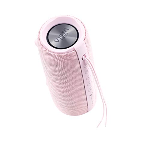 Vieta Pro Upper - Altavoz portátil (Bluetooth, Radio FM, micrófono integrado, True Wireless Dual pair, Reproductor USB, Lector de tarjeta Micro SD, Resistencia al agua IPX6) color rosa palo