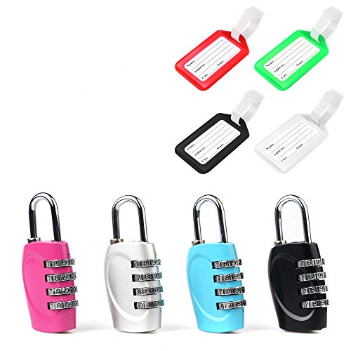 VIMINE 4 candados + 4 etiquetas de equipaje, candado combinacion, para equipaje, candado maleta,gimnasio, armario VIMINE 4 candados + 4 etiquetas de equipaje, candado combinacion, para equipaje, candado maleta,gimnasio, armario
