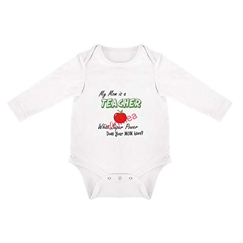 VinMea Baby Bodysuits Funny Long Sleeve My MOM Is A Teacher What Super Power Does Your Mom Have for Sweet Baby Girls & Boys (0-3 Months)