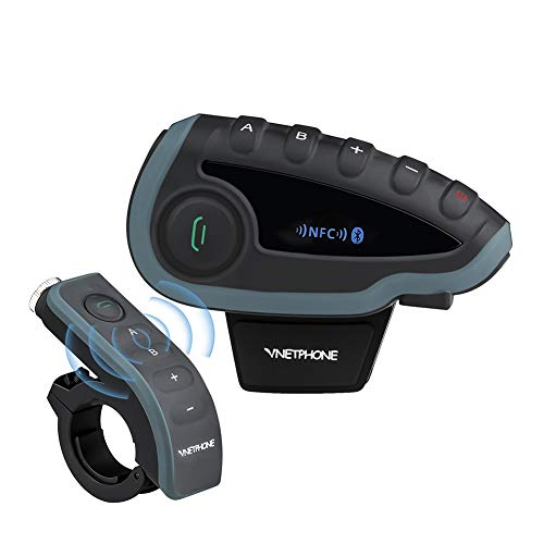 Vnetphone V8 Intercomunicador Casco Moto Bluetooth 1200m, Auriculares Bluetooth para Motocicleta, 5 Motocicletas se comunican simultáneamente, con FM, Control Remoto, FNC, para Moto, esquiar