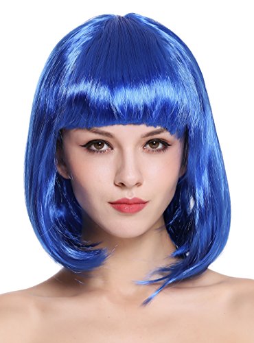 WIG ME UP- 0073-3-PC3 Peluca Mujer Carnaval Halloween Disco Party Corto Longbob Bob Flequillo Azul