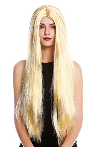 WIG ME UP- TH46-P03 Peluca Mujer Hombre para Carnaval Halloween Muy Largo Liso Raya en el Medio Rubio WIG ME UP- TH46-P03 Peluca Mujer Hombre para Carnaval Halloween Muy Largo Liso Raya en el Medio Rubio