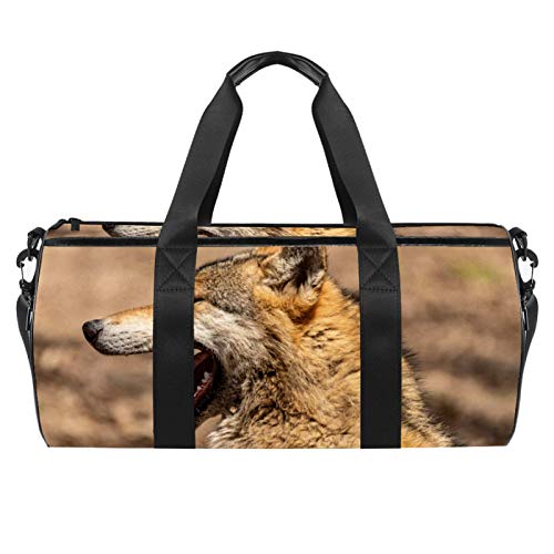 Wolf - Bolsa de deporte con boca abierta para gimnasio, cilíndrica de viaje, con bolsillo mojado, ligera, bolsa de entrenamiento de viaje con correa para el hombro para hombres y mujeres