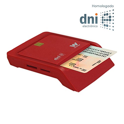 Woxter Lector Dni Combo - Lector DNI electrónico, Compatible con Las Tarjetas Smart Cards o Tarjetas Inteligentes, con 3 Ranuras para Tarjetas, Color Rojo