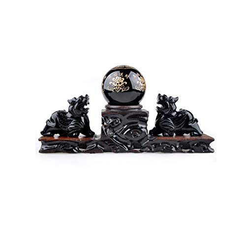 xiaokeai Obra de Arte Esculturas Obsidian Pi Xiu Adornos Áracentes de Feng Shui Pi Xiu Ornamentos Inicio Apertura Regalos Atraer Riqueza Buena Suerte Adornos Decorativos Colección Estatuas