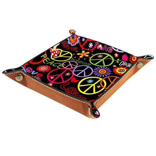 YATELI Caja de Almacenamiento pequeña, Bandeja de Valet para Hombre,Flor de Seta de Signo de la Paz,Organizador de Cuero para Llaves de Caja de Monedas YATELI Caja de Almacenamiento pequeña, Bandeja de Valet para Hombre,Flor de Seta de Signo de la Paz,Organizador de Cuero para Llaves de Caja de Monedas