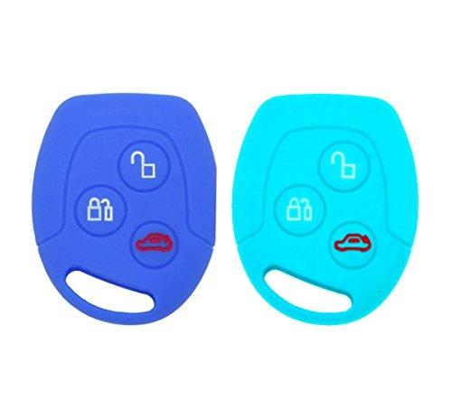 YLC 2 Piezas Silicona Funda para Llave de Coche Car Key Cover para Ford Mondeo Festiva Fiesta Focus 3 Botones(Azul Marino + Azul Claro)