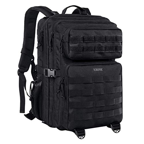 YOREPEK Mochila Militar Táctica de Asalto Grande con Sistema Molle y 45 L Capacidad, Ideal para el Senderismo, Acampadas, Montañismo, Viajes y Aire Libre Ciclismo,Negro