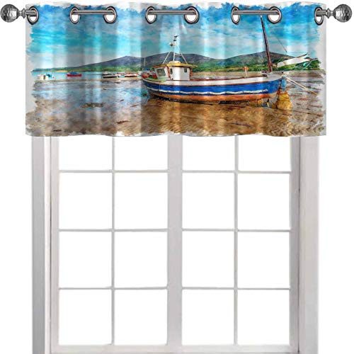 YUAZHOQI cenefas de acuarela pintura de un barco de pesca en la playa en Trefor en la península de Llyn en el norte de Gales, 137,2 x 45,7 cm cortina cenefas para ventanas YUAZHOQI cenefas de acuarela pintura de un barco de pesca en la playa en Trefor en la península de Llyn en el norte de Gales, 137,2 x 45,7 cm cortina cenefas para ventanas