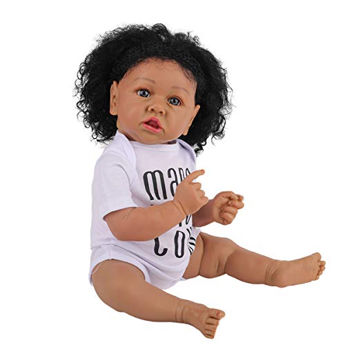 ZHKXBG Saskia Muñeca de silicona renacida, muñeca realista renacida, juguetes de cuerpo completo suave afroamericano, para niña