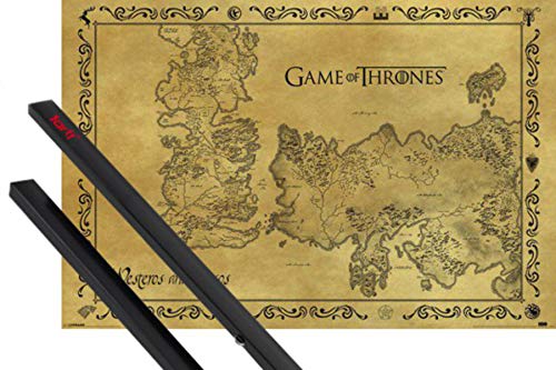 1art1 Juego De Tronos Póster (91x61 cm) Mapa Antiguo De Westeros Y Essos, Estilo Vintage Y 1 Lote De 2 Varillas Negras 1art1 Juego De Tronos Póster (91x61 cm) Mapa Antiguo De Westeros Y Essos, Estilo Vintage Y 1 Lote De 2 Varillas Negras