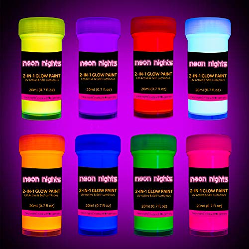 2 en 1 neon nights 8 x Pintura Resplandeciente En La Oscuridad Fosforescente Autoluminosa Color Neón Luminiscente 2 en 1 neon nights 8 x Pintura Resplandeciente En La Oscuridad Fosforescente Autoluminosa Color Neón Luminiscente
