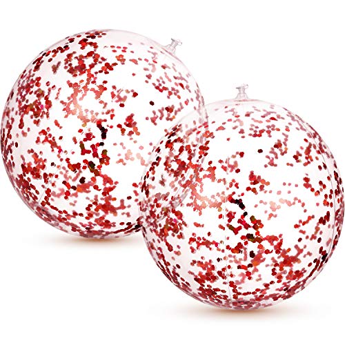 2 Piezas Pelotas de Playa Inflables con Purpurina de Confeti Bola de Fiesta de Piscina Transparente para Juguete Acuático de Playa de Verano Piscina y Fiesta, 16 Pulgadas (Oro Rosa)