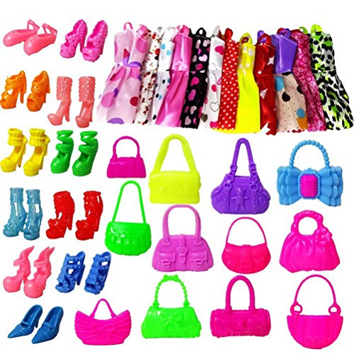 30 accesorios de ropa para muñecas – 10 piezas de moda causal vestidos + 10 pares de zapatos de tacón alto + 10 bolsas de mano para muñeca Barbie muñeca de 11,5 pulgadas (vestido + zapatos + bolsas)