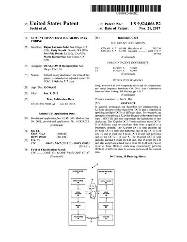 32-point transform for media data coding: United States Patent 9824066 (English Edition)