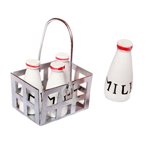 4 Piezas Casa de Muñecas Muebles Cesta de Leche con Botellas en Minitura 4 Piezas Casa de Muñecas Muebles Cesta de Leche con Botellas en Minitura