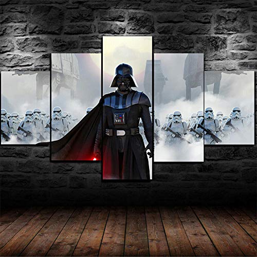 45Tdfc 5 Piezas Impresiones sobre Lienzo Modular DecoracióN PóSter Cuadro Star Wars Darth Vader Stormtroopers,Talla:150 * 80Cm HabitacióN Sala HogareñA