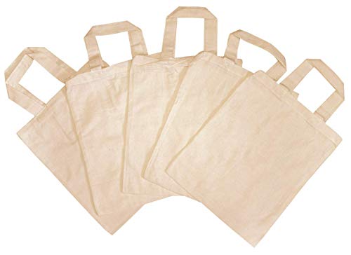 5 bolsas de tela para niños, sin estampado, para pintar o bordar, 22 x 27 cm, 100 % algodón, 2 asas cortas, juego de manualidades