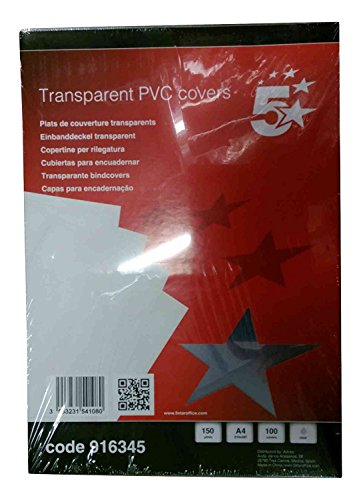 5 Star - Tapas para encuadernación (PVC, grosor de 150 micras, A4, 100 unidades), transparente