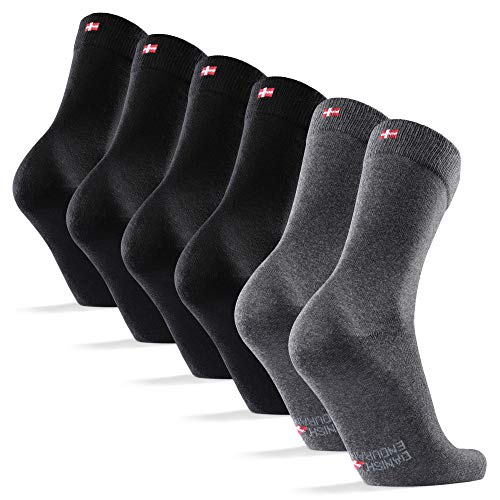 6 Pares Calcetines Clásicos de Algodón, para Hombre y Mujer, de Vestir, Cómodos, Transpirables, para el Uso Diario, Negro, Gris, Rojo (Multicolor: 4 x negro, 2 x gris, EU 39-42)