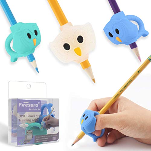 Agarrador de Lápiz, Firesara originales Búho Pencil Grip para para niños Escritura Ergonómico 3 juegos de dedos para la corrección de la postura de escritura a mano entrenador, Righties y Lefties