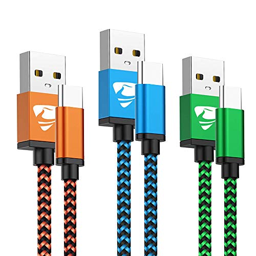 Aioneus Cable USB Tipo C Aione 3Pack 2M Rápida Cable USB C Nylon Trenzado Movil Cargador Cable Compatible con Samsung A40,A50,A70,S10,S9,S8+,Note 8,Note9, Huawei P30,P20,Mate 20 Pro,P10, Sony, Switch