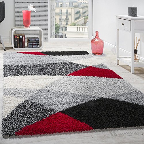 Alfombra Shaggy Pelo Alto Pelo Largo Estampada En Gris Negro Blanco Rojo, tamaño:140x200 cm